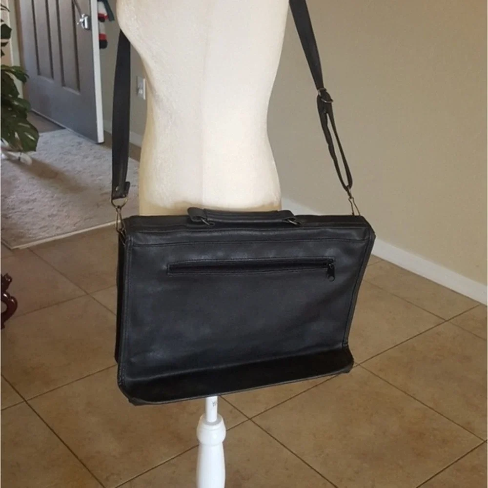 Black Faux Leather Briefcase Messenger Bag Adjustable Strap Professional Satchel